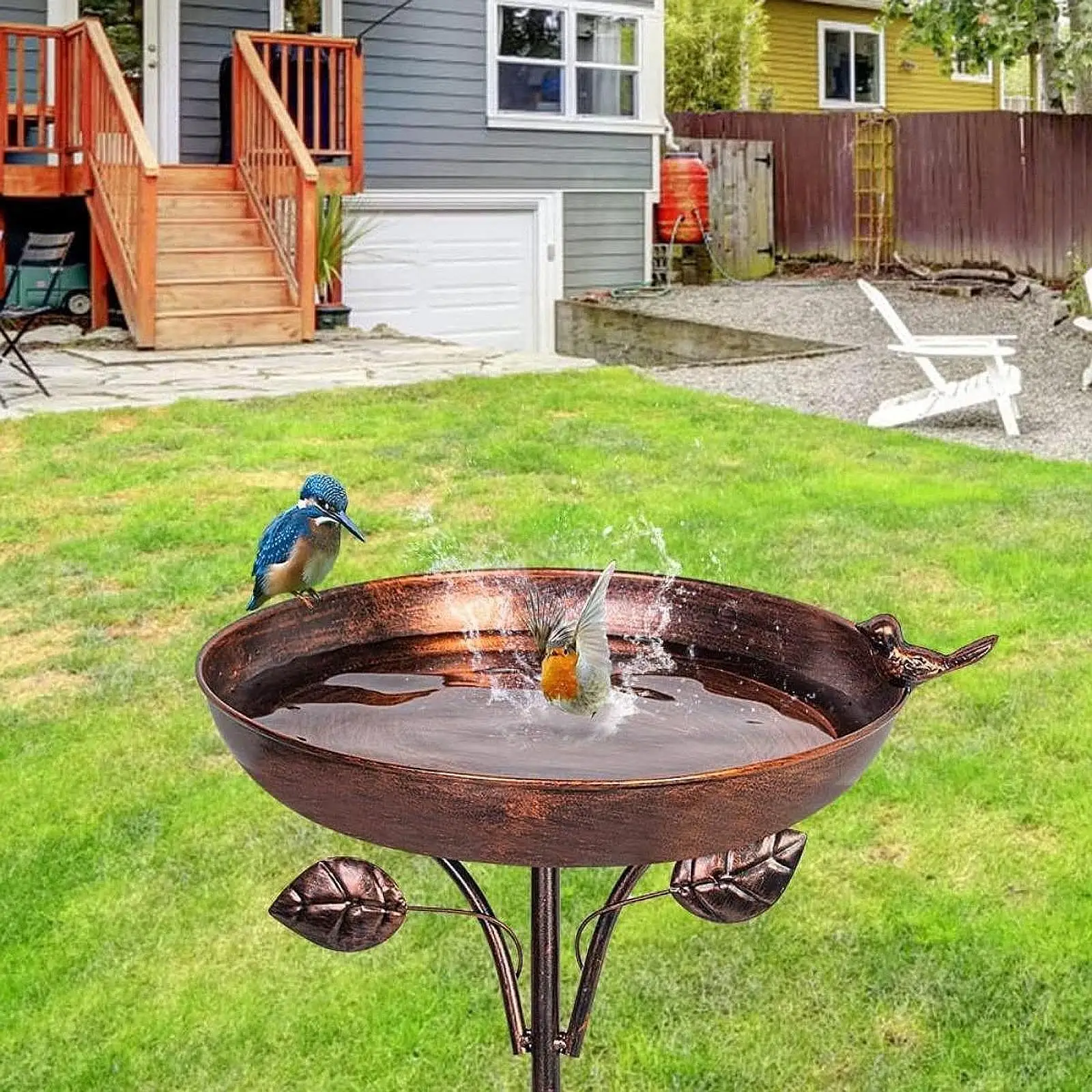 

Metal Bird Bath 5 Pronged Base Freestanding Birdbath for Yard Outdoor Lawn