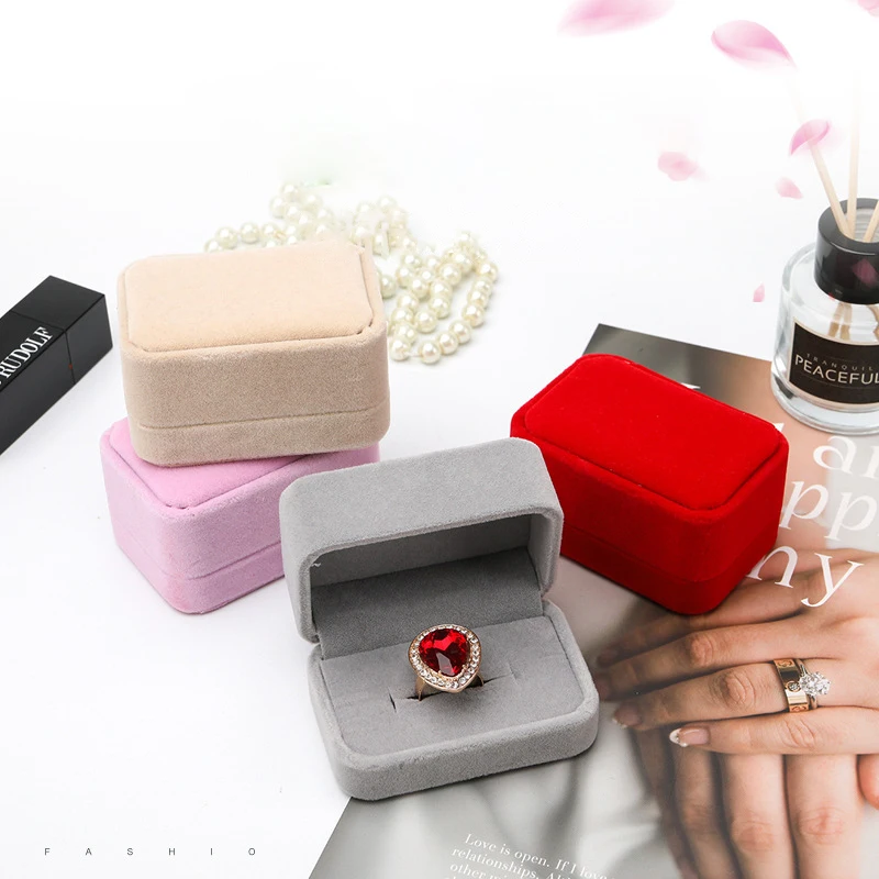 1PC Jewelry Box Jewelry Packaging Box Velvet Pair Ring Ring Box Gift Storage Box Wholesale