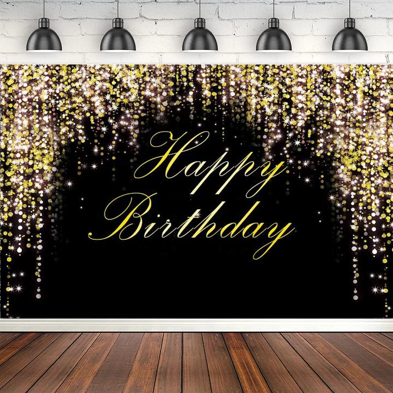 Black Gold Photography Backdrop Glitter Sequin Spots Birthday Party Background Cake Table Outside Yard Indoor Outdoor Decoration