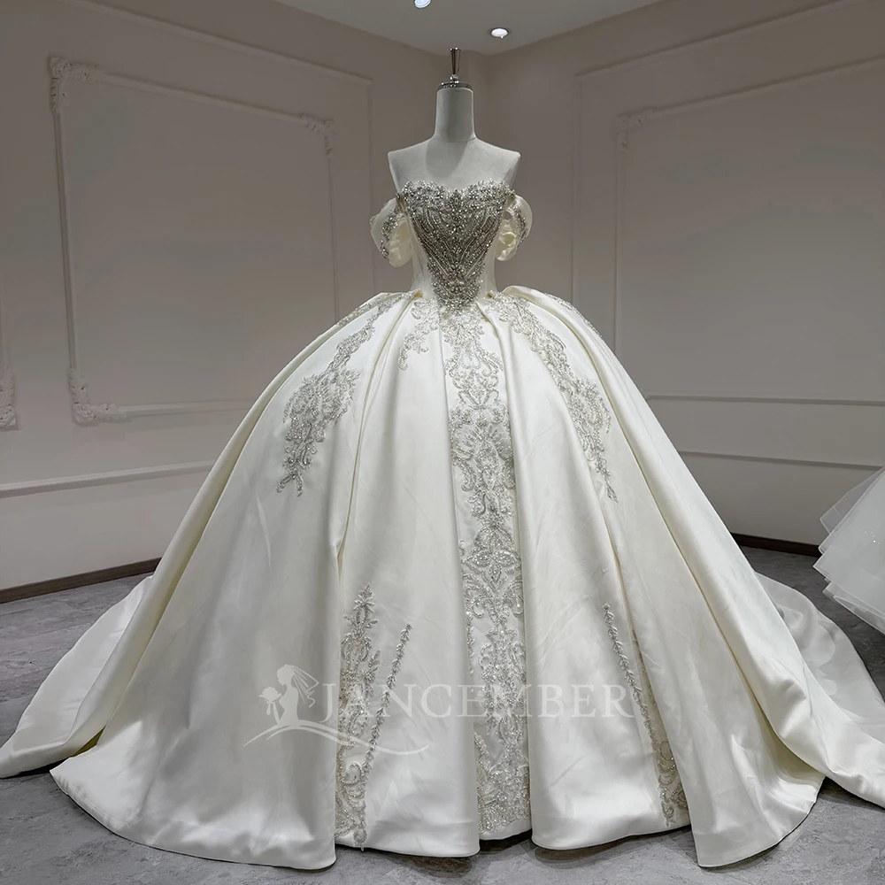 

Princess Ball Gown Wedding Dress Customized Strapless Beading Court Train Glitter Bride Women Bridal Dresses vestidos de novia