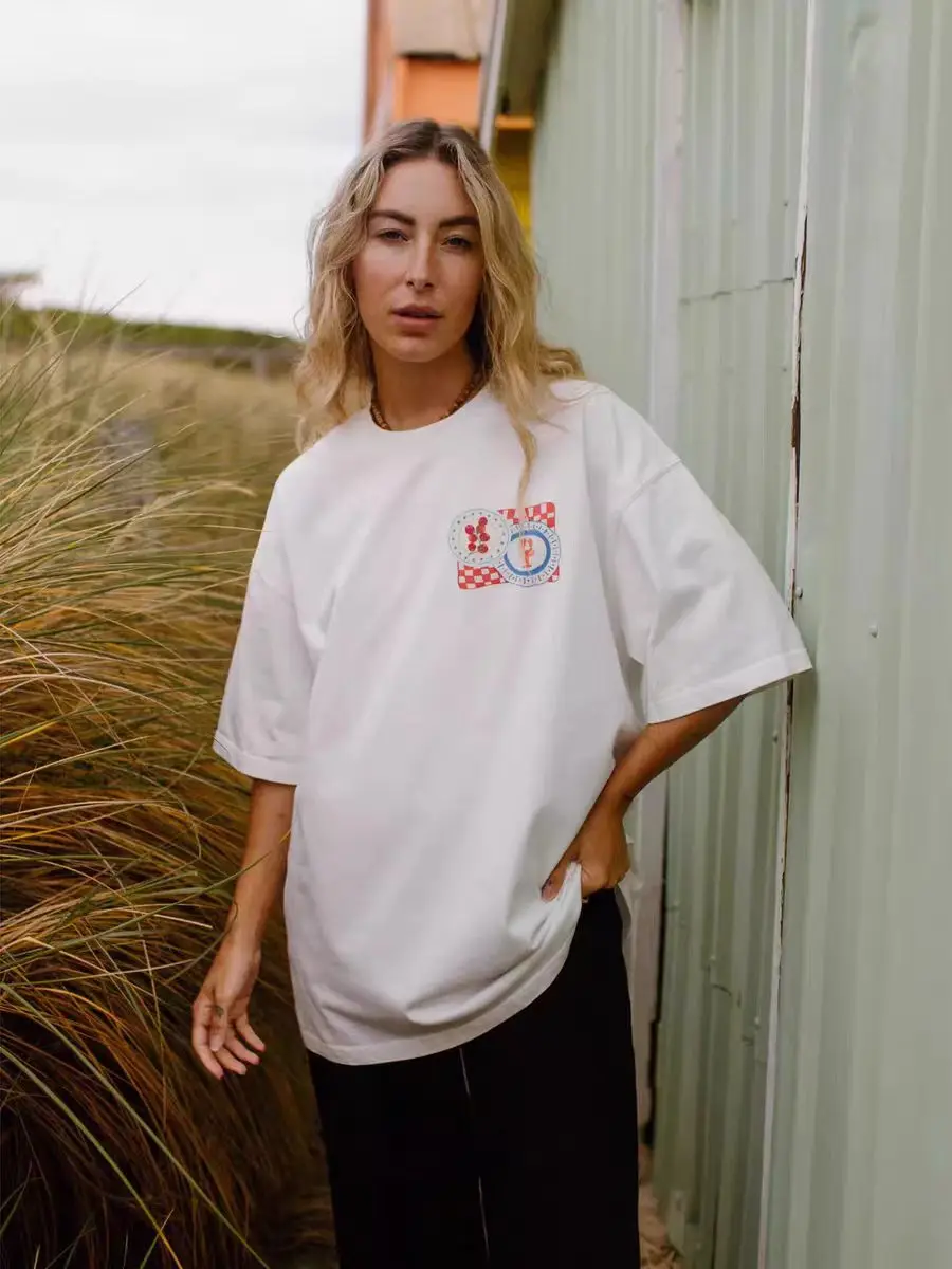 Lemon Tomato Shrimp Back Funny Printed White T-shirt for Women Casual Crew Neck Short Sleeve Summer Y2k Aesthetic Tee Female New