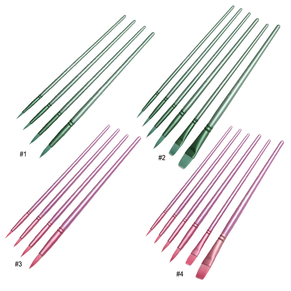4/6 قطعة فرش الطلاء بالألوان المائية مجموعة فرش الطلاء النايلون الشعر أشار تلميح فرش الطلاء مجموعة مقبض طويل لنموذج مصغر #4