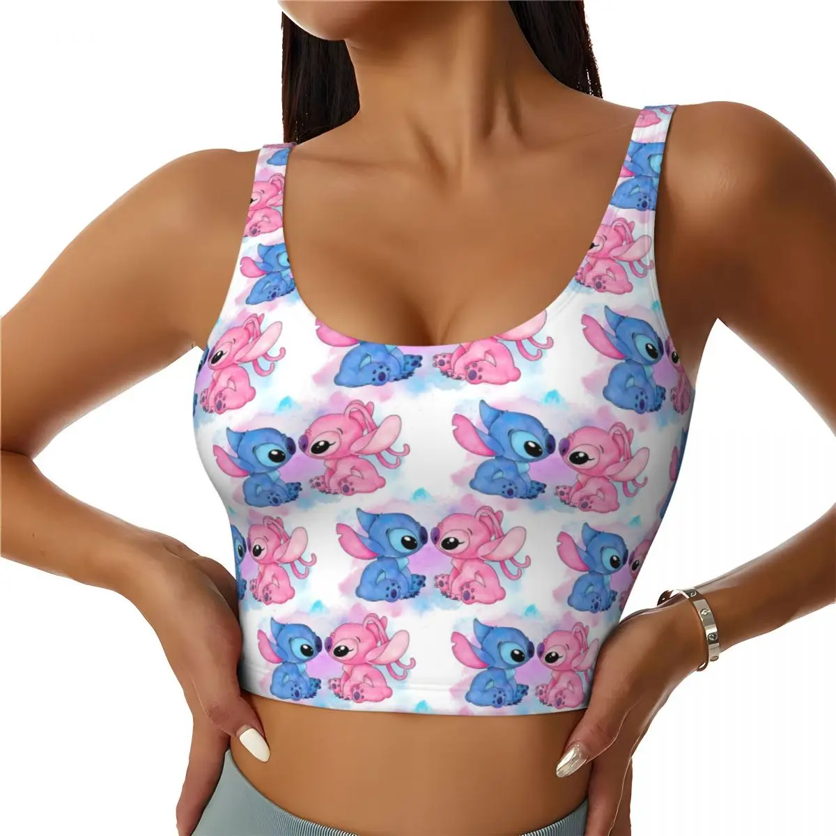 

Custom High Impact Wallpaper Angel Stich Sports Bra Women Gym Workout Yoga Crop Top