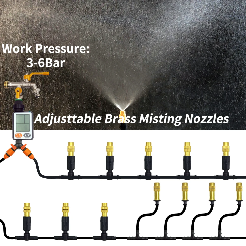 15M-30M zewnętrzny system chłodzenia mgłą nawadnianie ogrodu podlewanie 1/4 \'\'mosiężne dysze atomizera 4/7mm wąż do szklarni tarasowych