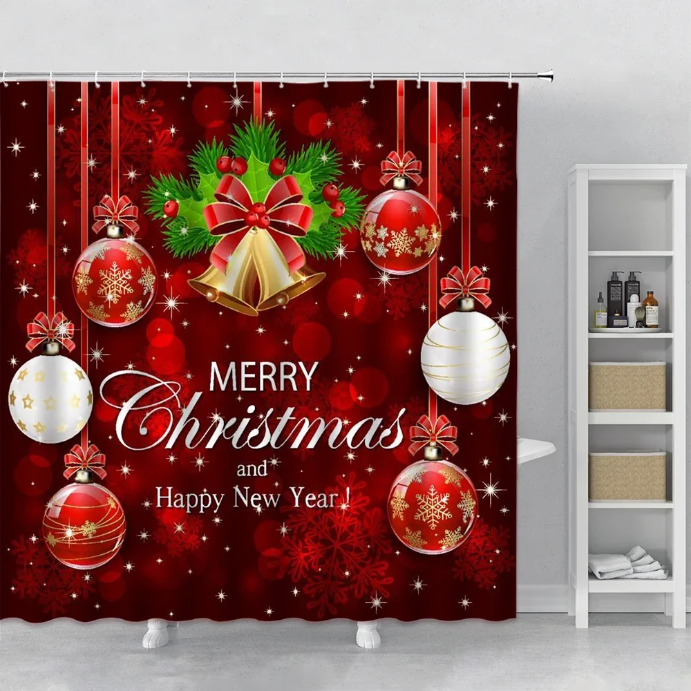 Cartoon Christmas Shower Curtains Snowman Santa Claus Elk Snow Scenery New Year Decor Wall Covering Bathroom Waterproof Curtain