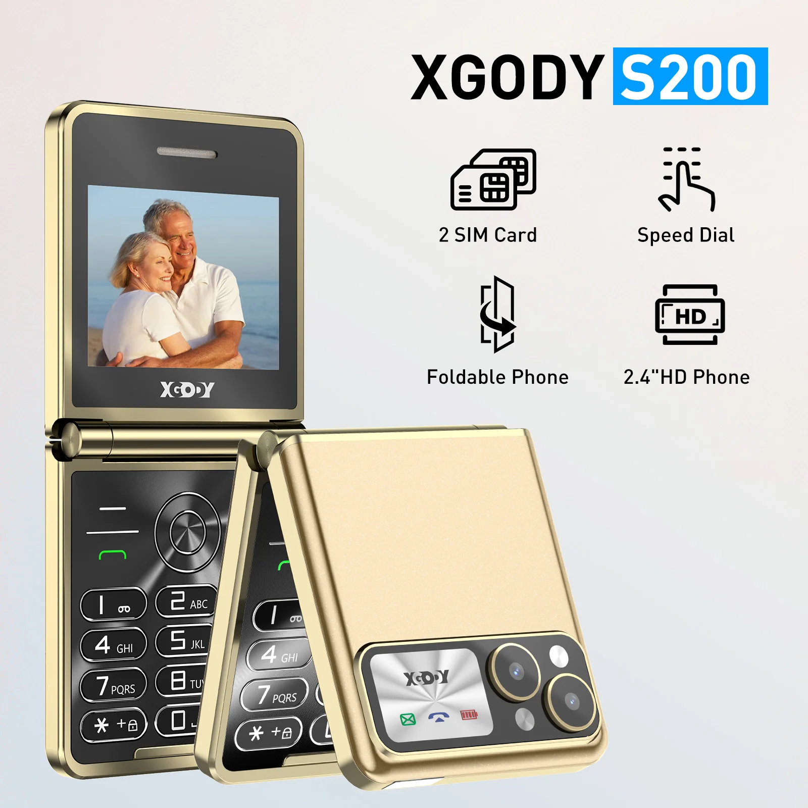 XGODY S200,Mini phone,2.4 inch HD ,Smartphone Gold,32MB ROM 32MB RAM Dual SIM 2G Flip Foldable Cellphones Original Mobile Phones