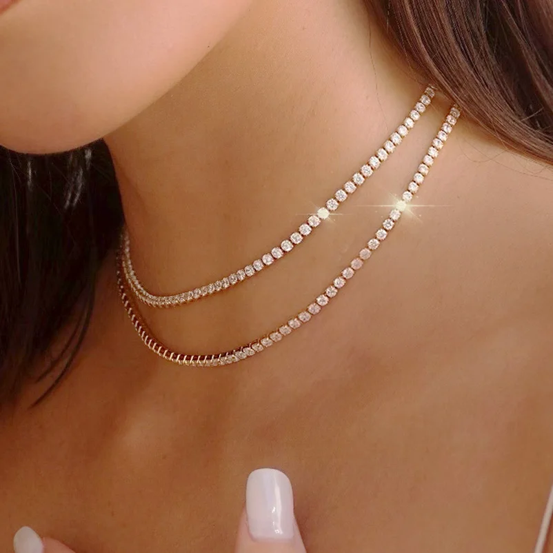 Prosty naszyjnik Iced Out Tennis CZ Choker dla kobiet Mężczyźni Kryształowy krótki łańcuszek na szyję Hip Hop Trend Akcesoria Biżuteria OHN016