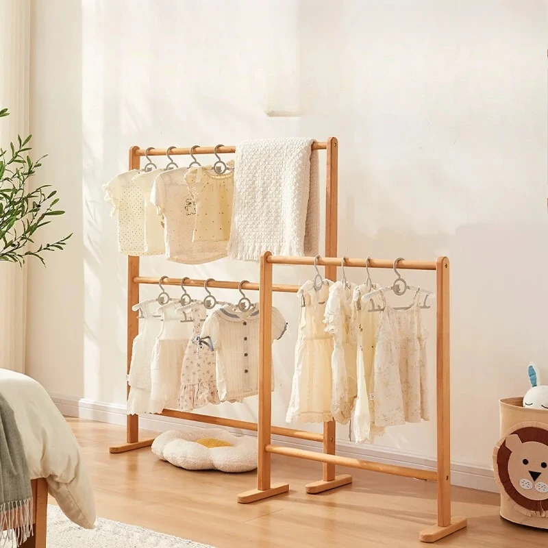 

‌ Подставка для одежды из массива дерева для детей — напольная вешалка из натурального бука с 5-ярусными вешалками, прикроватный органайзер для одежды для детской и общежития
