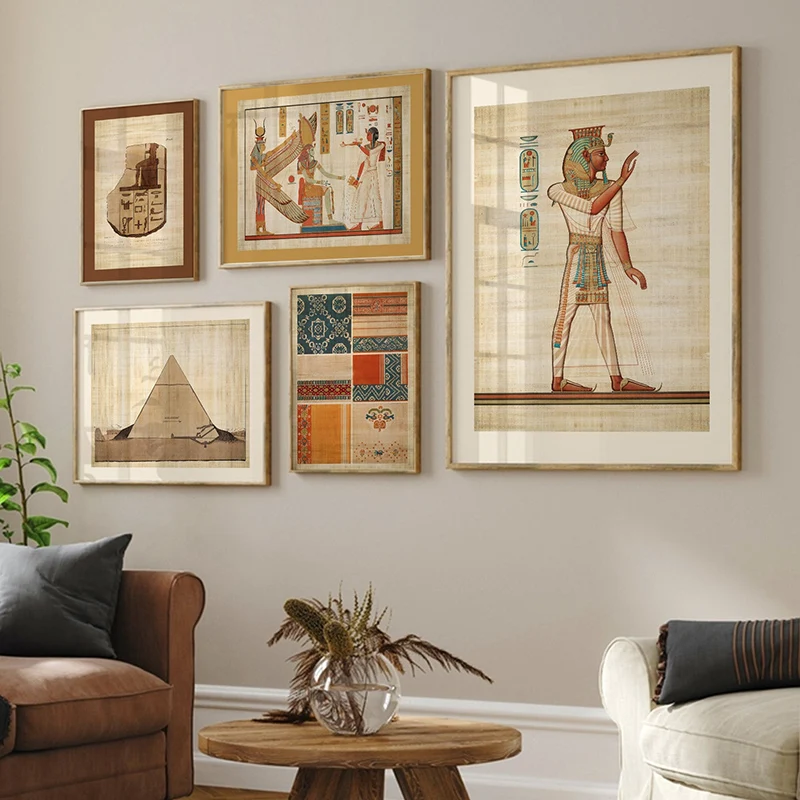 Vintage Ancient Egyptian Egypt Pyramid God Hieroglyphs Gallery Art Poster Canvas Painting Wall Print Picture for Room Home Decor