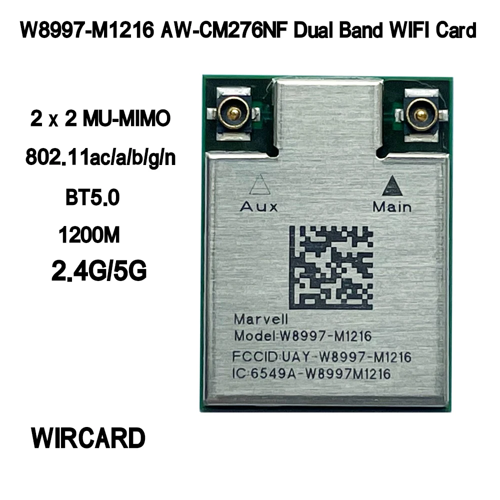 WIRCARD – carte réseau sans fil Lan, Module double bande, wi-fi, 2x2, W8997-M1216, MU-MIMO, 802, ac/a/b/g/n, BT5.0, AW-CN276NF