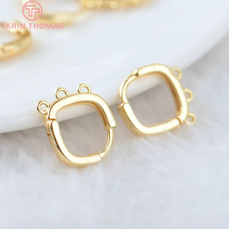 (2004)6PCS 12.5x14.5MM 24K Gold Color Brass Square with Holes Earrings Hoop Earring Clip High Quality DIY Jewelry Making Finding