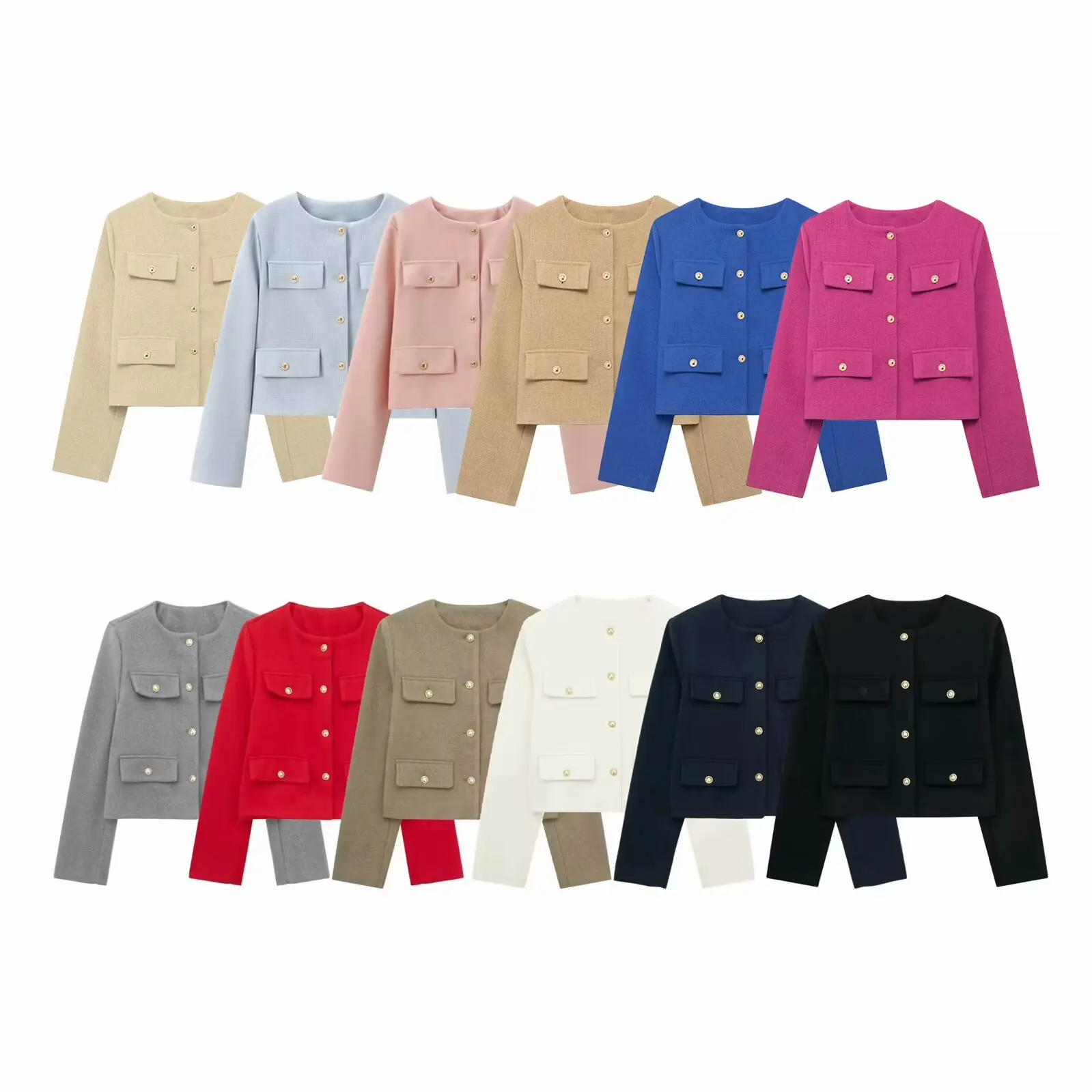 

Новинка 2024, модное женское приталенное повседневное короткое пальто с декоративным клапаном и круглым вырезом, Женское пальто в стиле ретро с длинными рукавами и пуговицами, шикарный топ