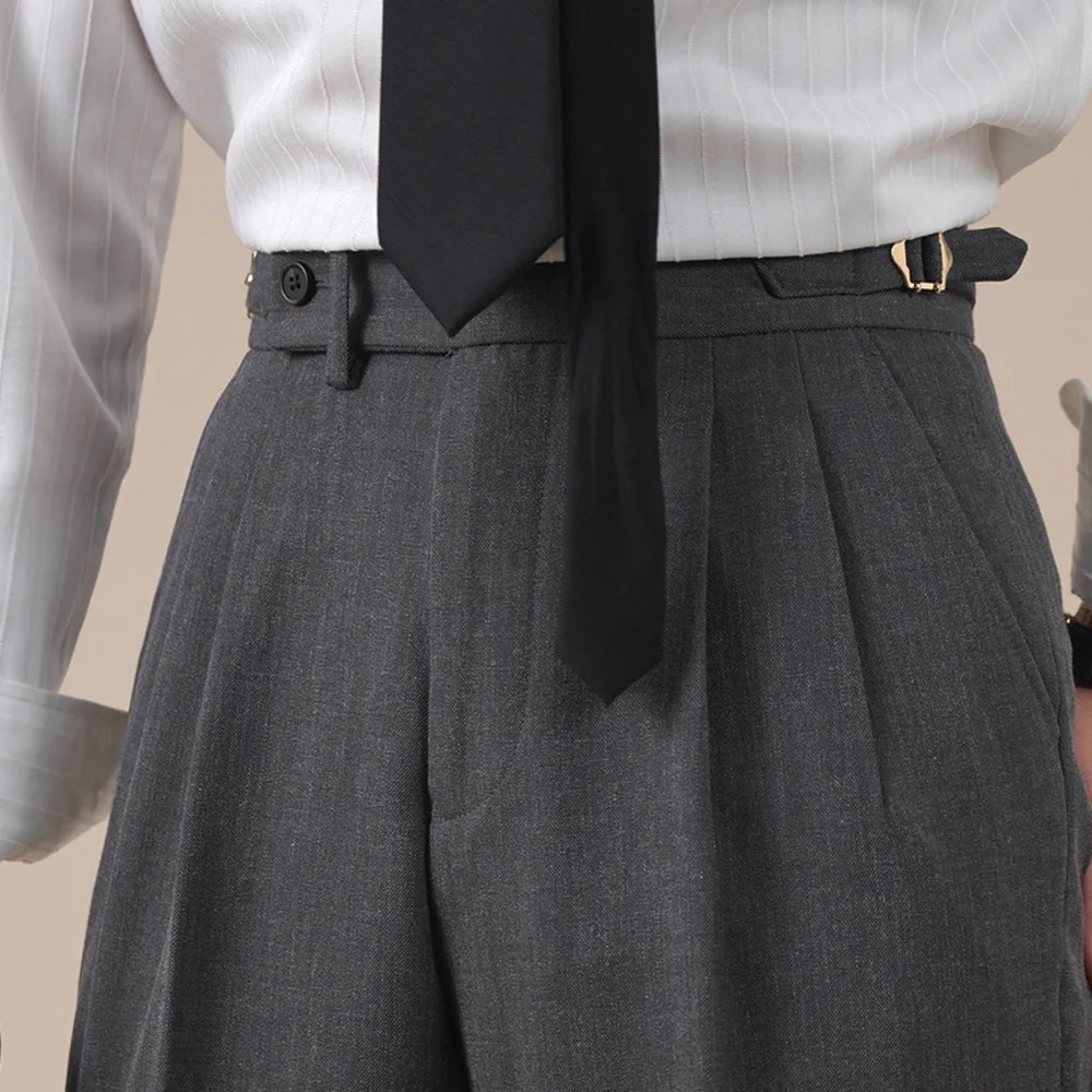 

Vintage Gentleman Straight-Leg Trousers For Men Wedding Men's Social Trousers Drapey Naples Double-Pleated Business Suit Pants