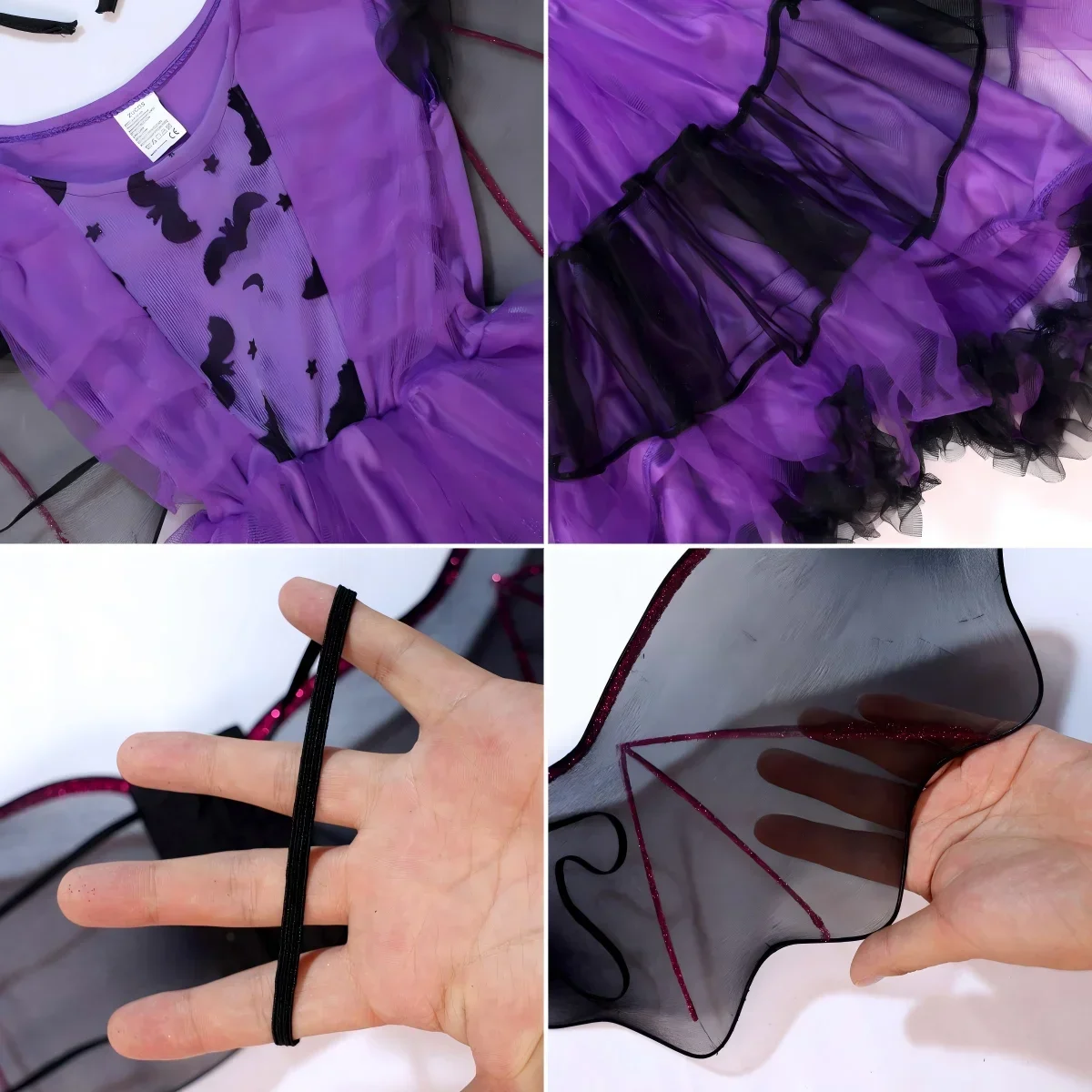 1. Kinder-Rollenspielkleid Mädchen Fledermaus-Cosplay-Tutu-Kleid mit Flügeln und Stirnband Halloween-Kostüm für Karneval-Verkleidungsparty – Detail 8