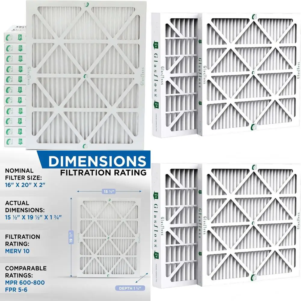 

12-Pack 16x20x2 MERV 10 Air & Furnace Filters, Actual Size 15.5x19.5x1.75