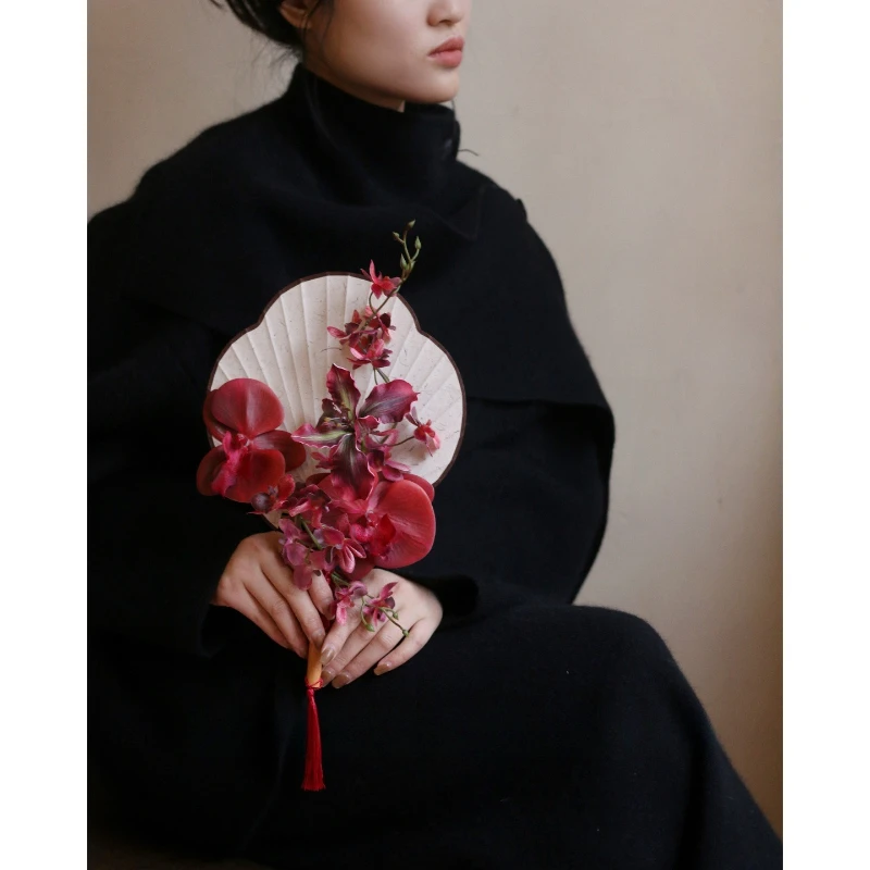 Bridal finished fan new Chinese hand holding simulation Phalaenopsis cheongsam wedding reception dignified traditional bouquet