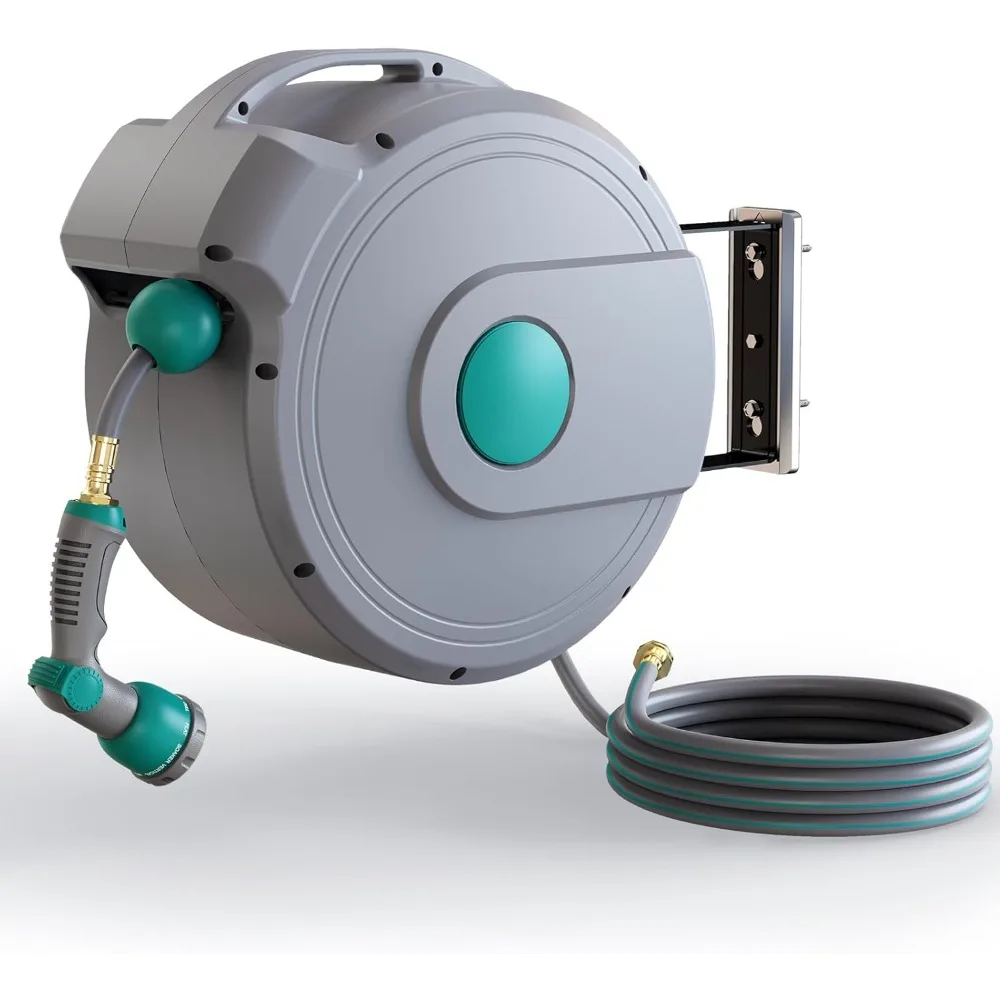 

Retractable Garden Hose Reel,1/2 in x 100 ft Wall Mounted Hose Reel, with 10- Function Sprayer Nozzle, Any Length Lock/Slow Retu