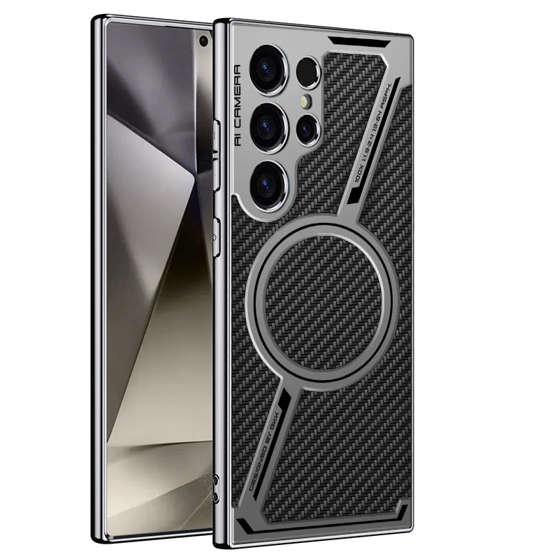 

Luxury PU Leather Electroplated Frame Phone Cover for Samsung Galaxy S23 S24 Ultra Case For Wireless Charging