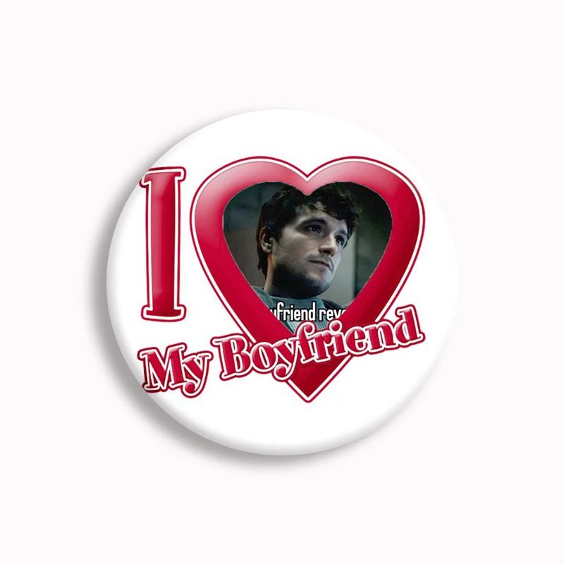 Creative I Love My Boyfriend Heart Josh Hutcherson Button Pin Hunger Games Movie Brooch Badge Bag Decor Fans Collect Gift 58mm