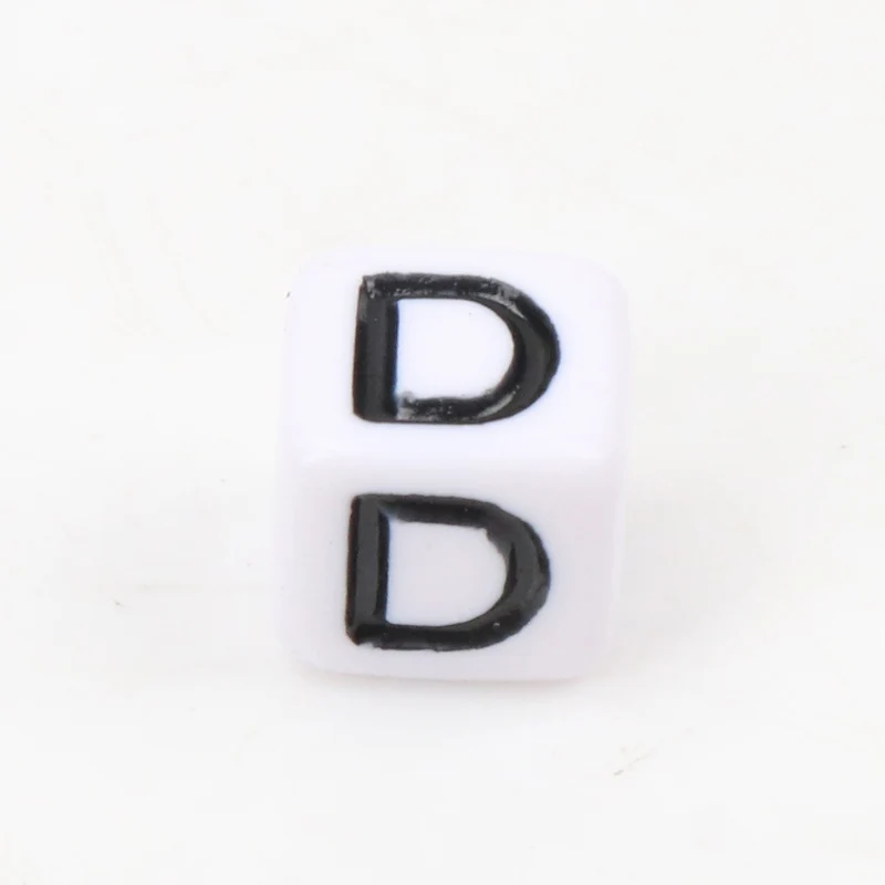 Cuentas sueltas de acrílico para fabricación de joyas, cubo con letras del alfabeto en blanco y negro, 6mm, 100 piezas, gran venta al por mayor