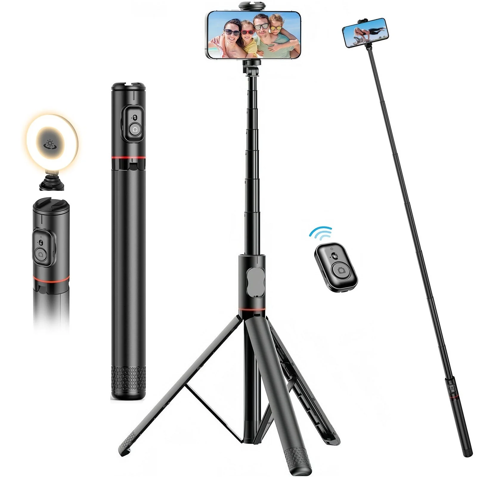 

Selfie Stick Tripod with Remote for iPhone Phone, 72" Extendable Phone Tripod with Cold Shoe Mount for Travel Vlog Tiktok Video