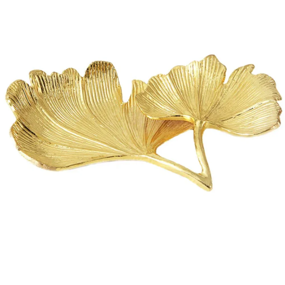 2 Tier Small Gold Jewelry Tray Ginkgo Leaf Metal Dish Organizer Ring Holder Trinket Vanity Tray Uinque Gift