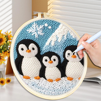 CHENISTORY Diy Punch Needle Embroidery Starter Kits For Beginner Cartoon Cute Animals Poking Embroidery Yarn Painting Arts