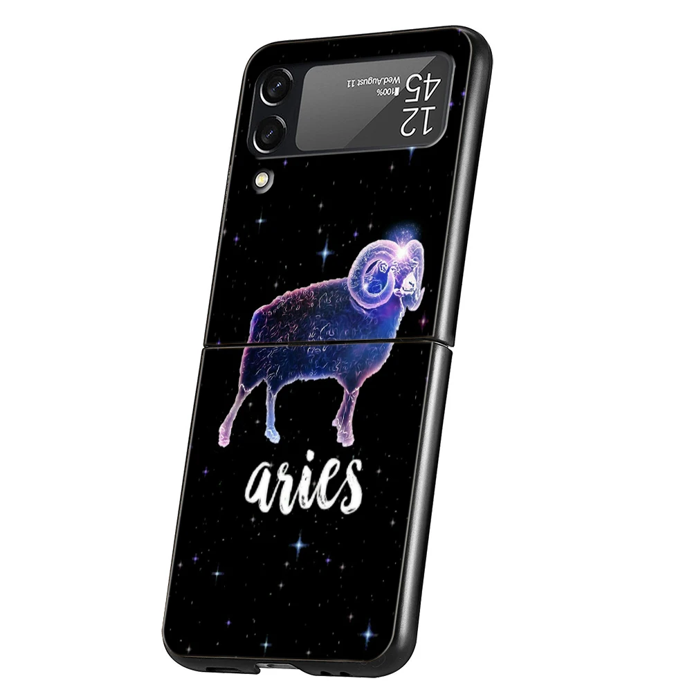 Constellation Virgo Aries Hard PC Phone Case For Samsung Galaxy Z Flip 6 5 4 Black Cover For Galaxy Z Flip 3 Foldable Shockproof