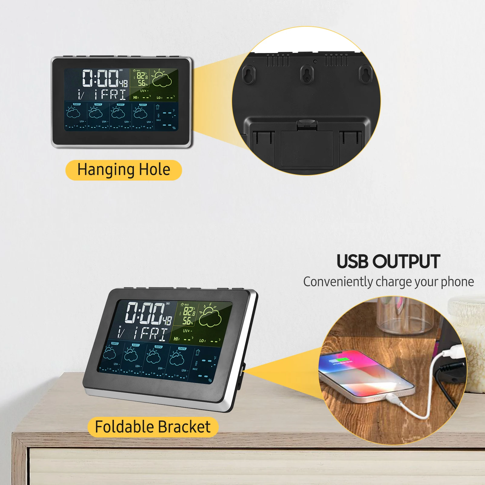 Tuya-Estación Meteorológica Wifi para el hogar, termómetro Digital grande LCD para interiores y exteriores, despertador para dormir