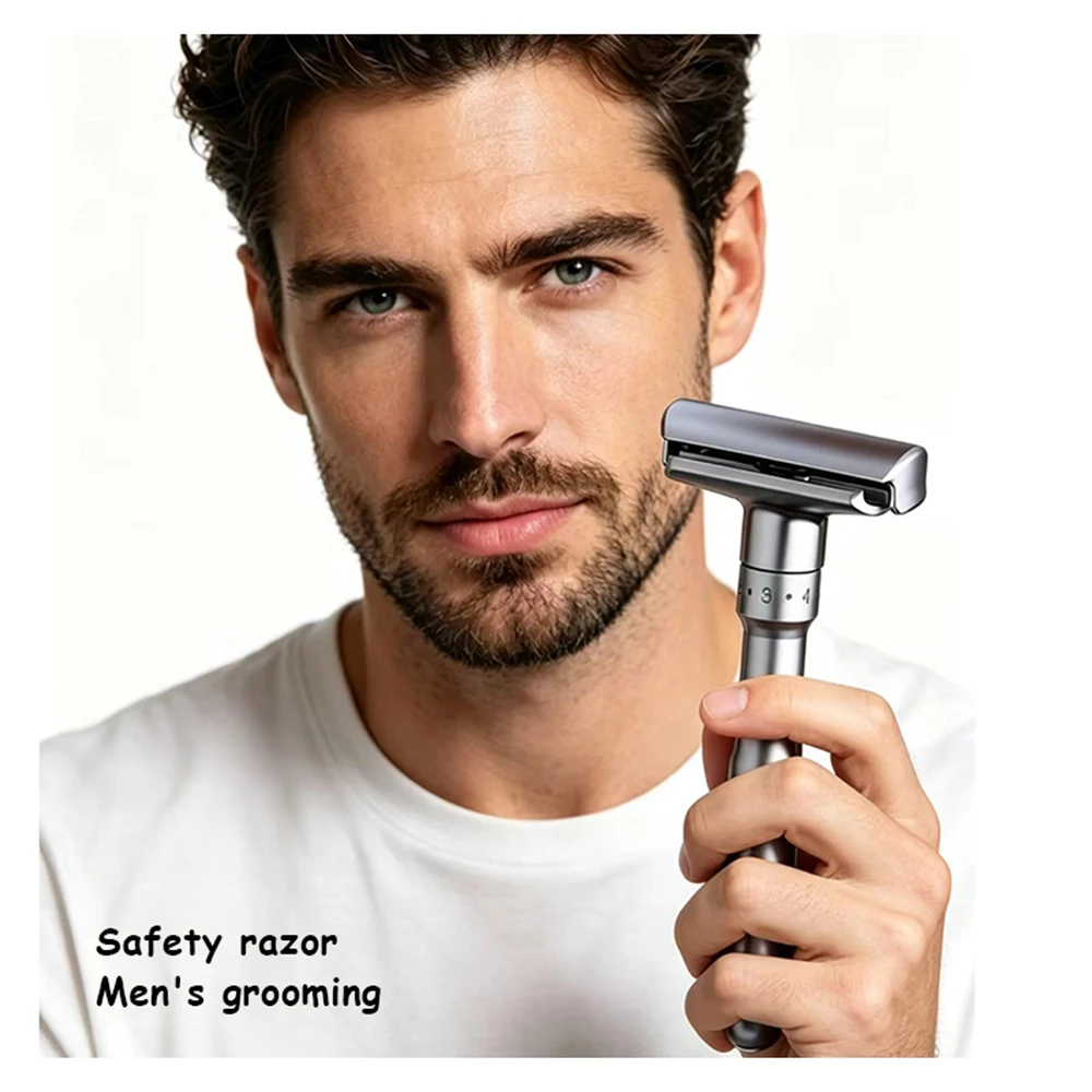 Premium Adjustable Safety Razor for Men, 1‑6 Gear Double Edge Manual Shaver, Shaving Razor, Ideal Gift for Father's Day Birthday