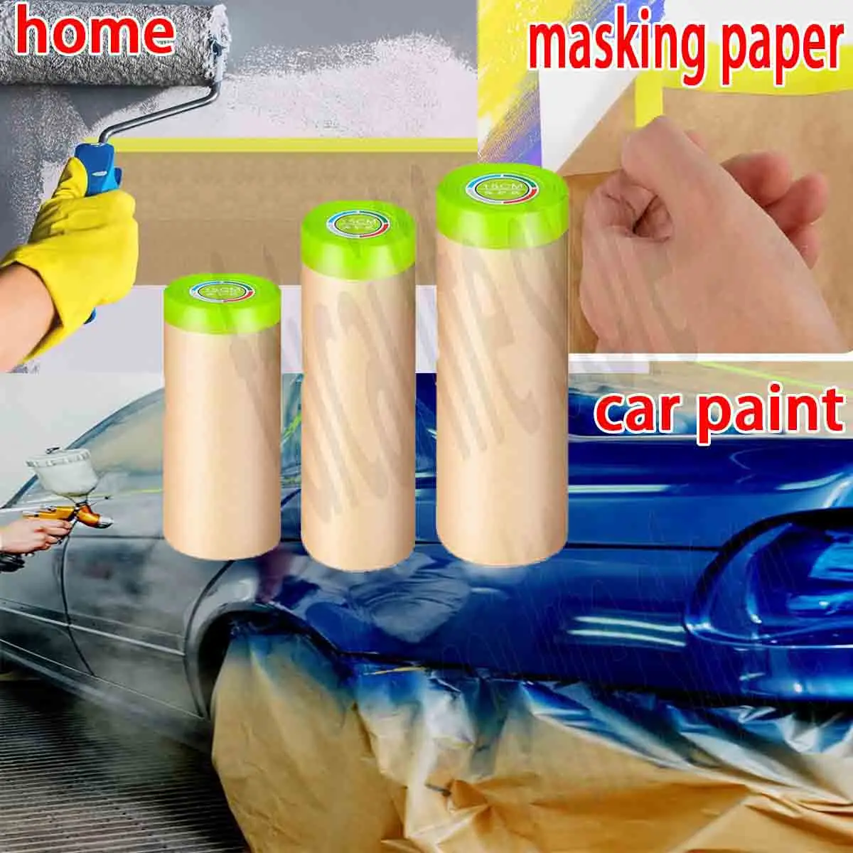 

Pre Taped Masking Film Paper Painters Sheeting Kraft Paper Car repair spray painting Film Auto Painting Covering Furniture Tape