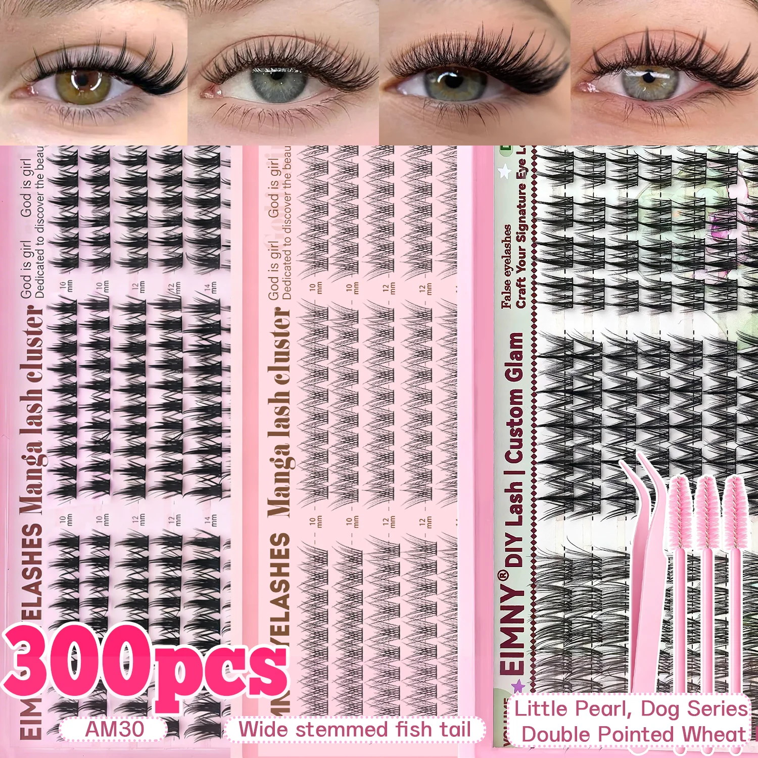 EIMNY 300 Stück Manga- und Comic-Wimpern, Einzelne Cluster-Wimpern, Anfängerfreundlich, für atemberaubende Manga- und Comic-Augen-Looks