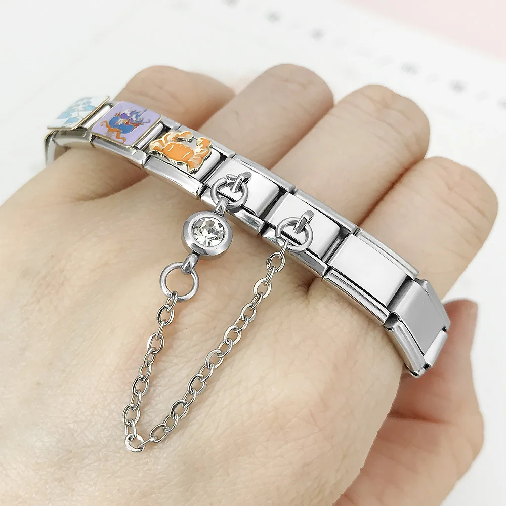 12 Farben Runde CZ Geburtsstein-Kettenglieder Italienischer Charm Passend für 9mm Edelstahl-Armbänder Damen Herren Schmuck DIY Perlen – Detail 10