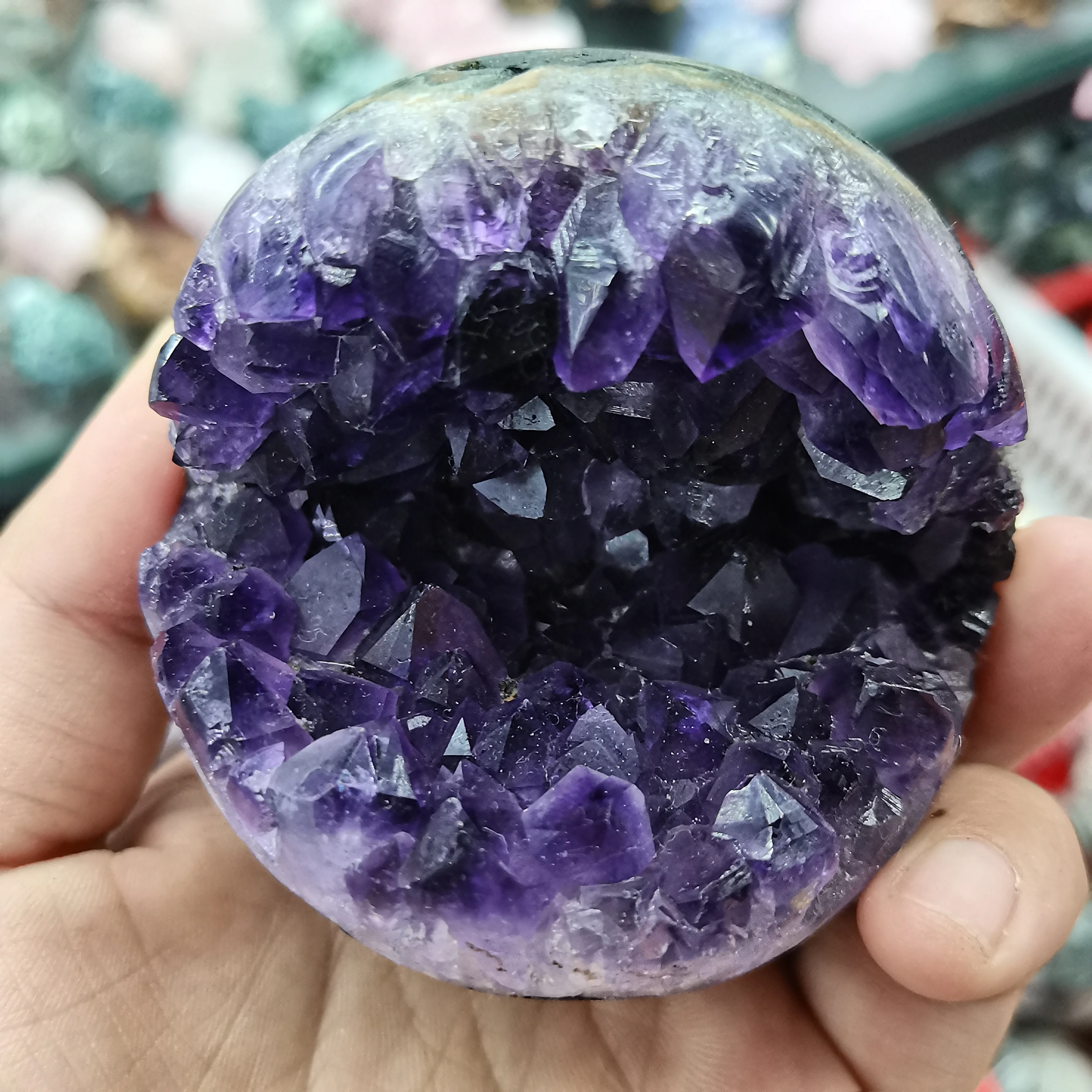 

80mm 1pc Natural crystals Brazil Amethyst Geode Agate Spheres healing reiki Open Smiling Ball Home Decoration crafts