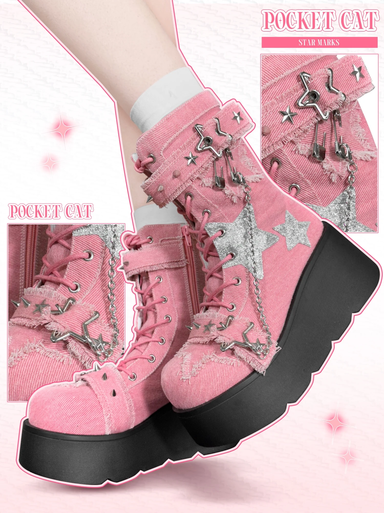 Lolita Original Subculture Y2k Spicy Girl Canvas Thick Sole Shoes And Boots Japanese Sweet Loli Girl Boots