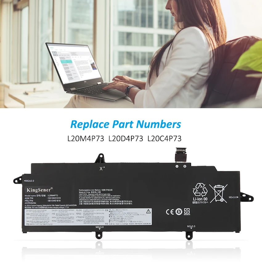 KingSener L20M4P73 Laptop Battery For Lenovo ThinkPad X13 Gen 2 Gen 3 Series L20D4P73 L20C4P73 L20D3P72 L20C3P72 5B10W51818