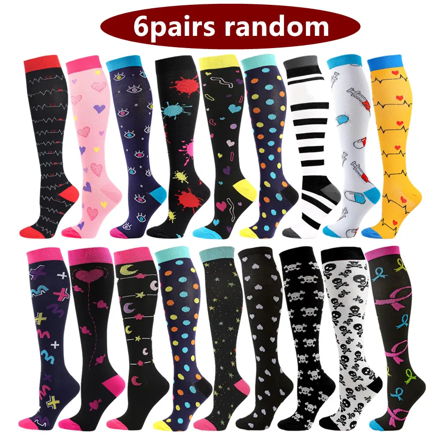 6Pairs Random Sport Athletic Compression Socks For Men Women Running Cycling Yoga Socks