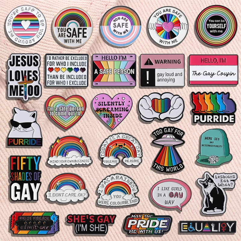 أنت آمن معي المينا دبابيس LGBTQ قوس قزح فخر دبابيس معدنية التلبيب شارات مجوهرات هدية للأصدقاء المثليين مثليه