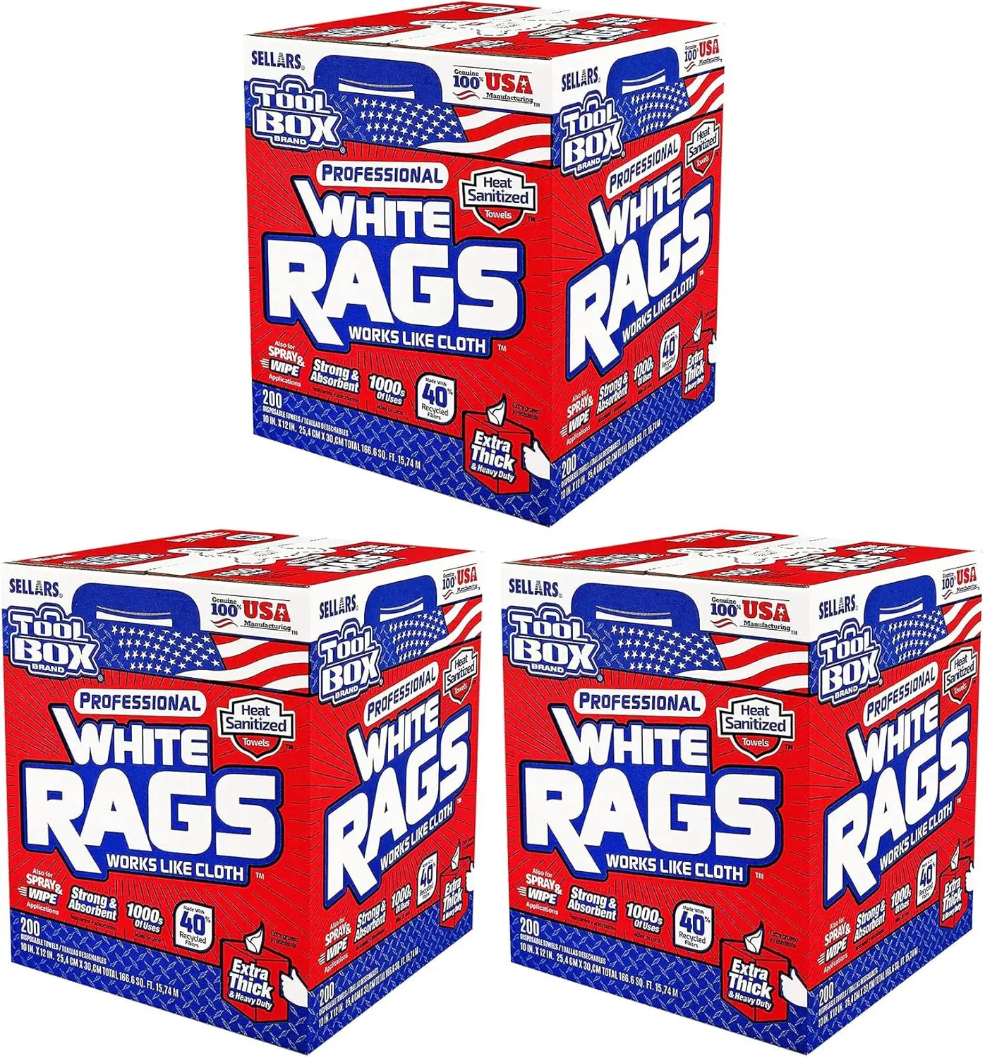 

Toolbox Professional White Rags Shop Towels Center Pull Box For Painters, Automotive, Contruction, Office And Home - Made In