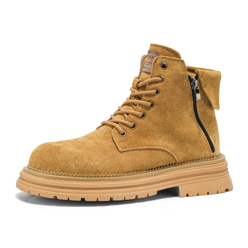 Men's high-quality suede horse boots outdoor casual leather boots thick soled English style short boots fashionable work boots