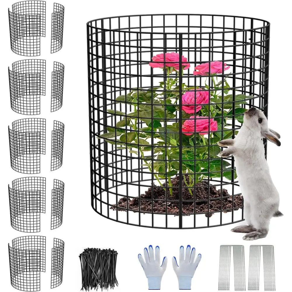 18-Piece Set of 6-Pak Pre-Bent Metal Plant Protectors, 13.5 Diameter x 14 Height, to Keep Animals Away with Zip Ties and Stakes