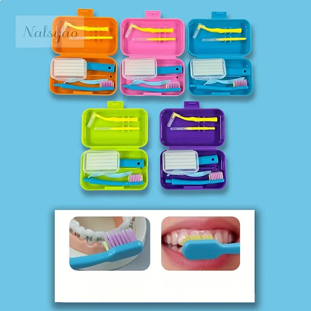 Travel Portable Orthodontic Oral Care Kit Foldable Toothbrush Orthodontic Wax Interdental Brush Dental Cleaning