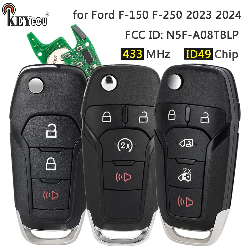 

KEYECU FCC ID: N5F-A08TBLP 433 МГц ID49 Чип-откидной дистанционный брелок без ключа для Ford F-150 F-250 2023 2024