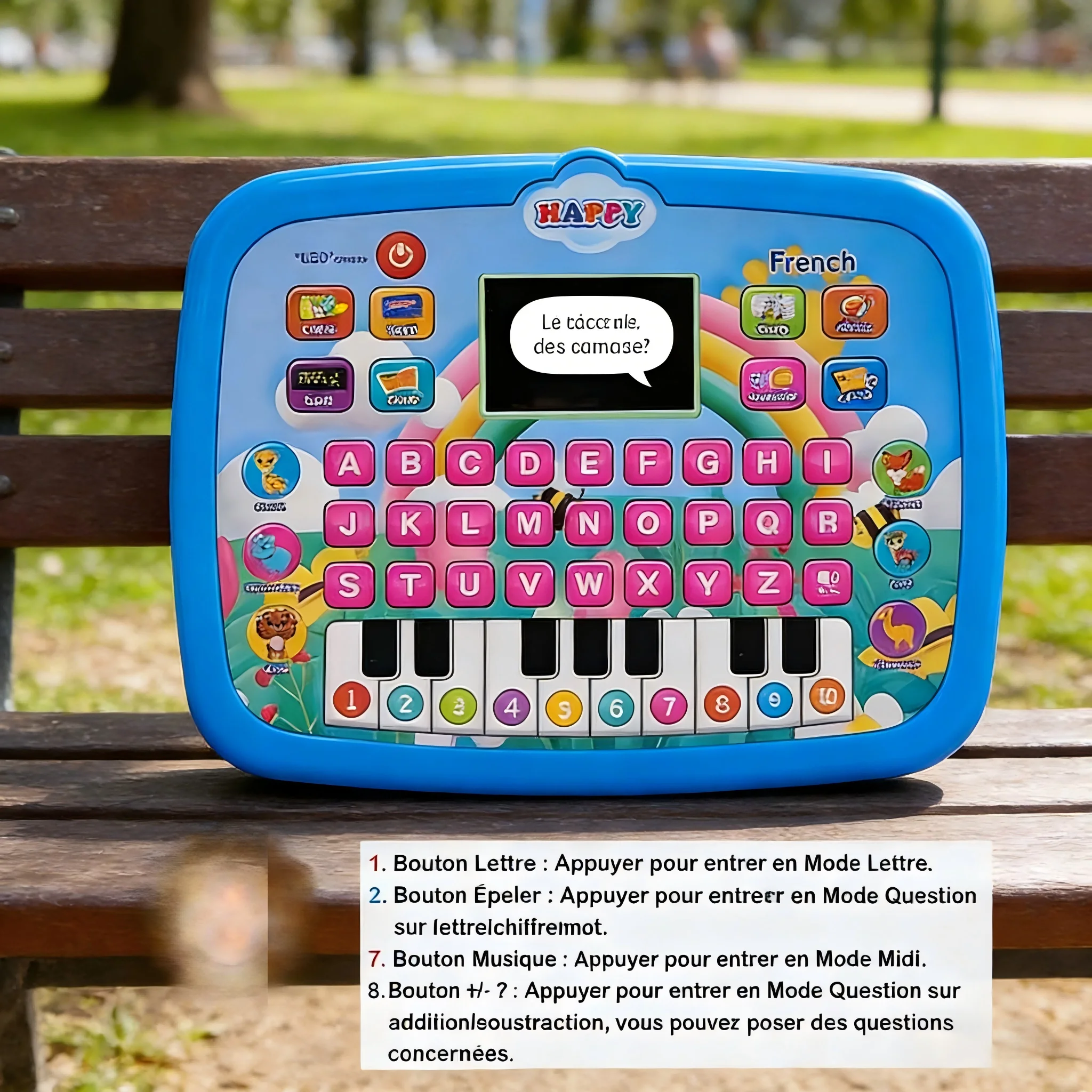 Tableta para niños francés y inglés, almohadilla educativa de aprendizaje para niños pequeños con pantalla LED, juguete de ordenador de desarrollo temprano para niños pequeños