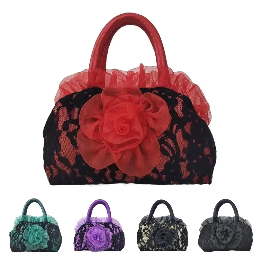 

Floral Decor Rose Flower Handbag Elegant Ethnic Style Lace Mommy Bag with Handle Cosmetic Bag Small Storage Bags Outdoor