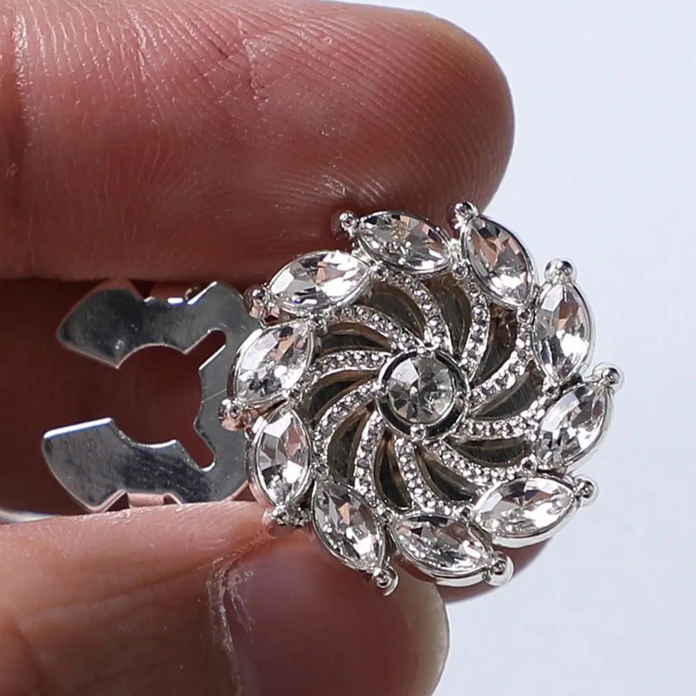 1PC DIY Sewing Pearl Flower Button Covers Alloy Handwoven Shirt Button Clip Golden Base Detachable Clip-On