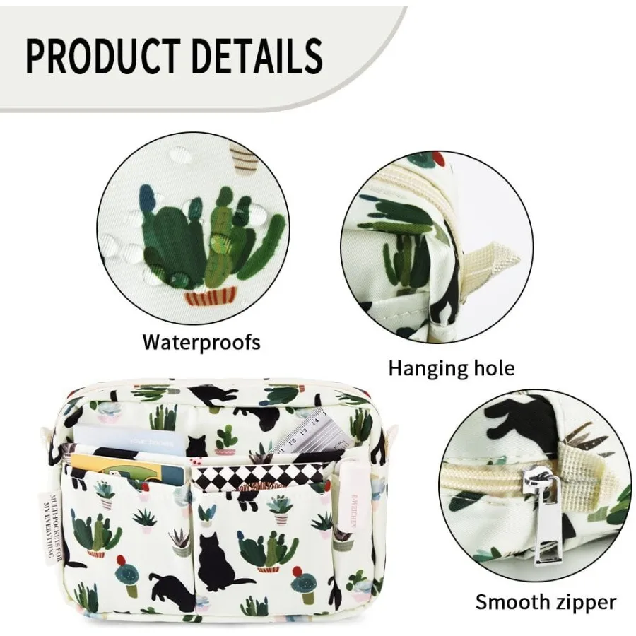 E-WEICHEN Multiple Pockets Portfolio Organizer with Zippered Makeup Bag Travel Essentials for Women Simple Waterproof Stationer