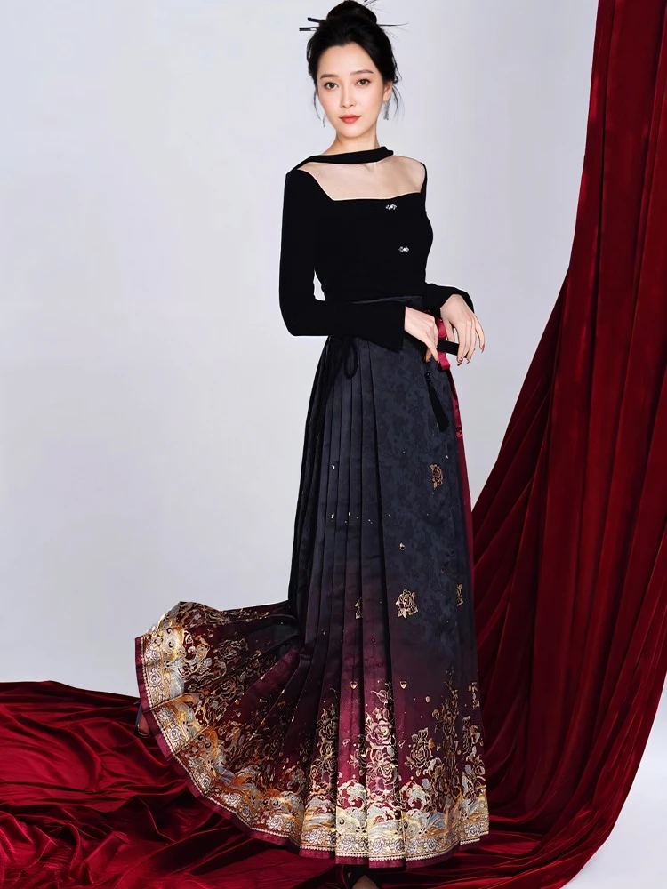 

Autumn S Women's New adient Gold Weave Skirt Snake Year Limited Edition Set Hanfu High Waist A-Line Skirt Online Exclusive