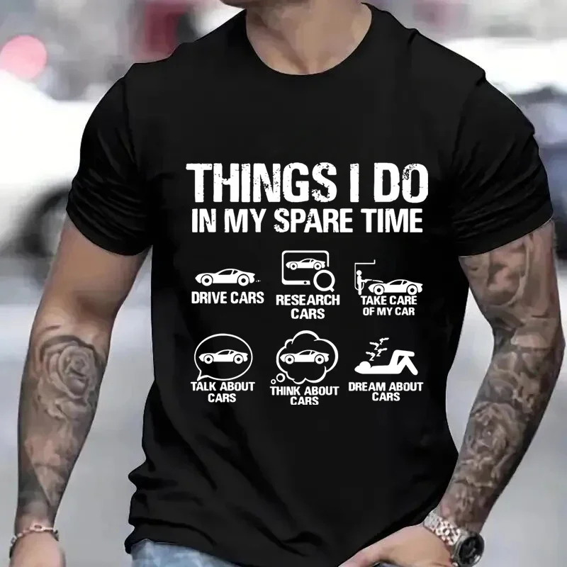 Rzeczy, które robię w wolnym czasie Zabawna koszulka dla mężczyzn Miłośnik samochodów Tshirty Odzież dla entuzjastów samochodów Zabawna koszulka z krótkim rękawem Tata Homme
