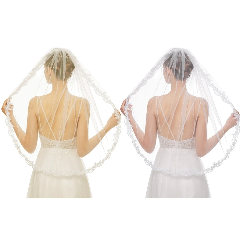 New Bridal Veil with Comb Layer Sheer Lace Appliques Veils for Bride Bridesmaid